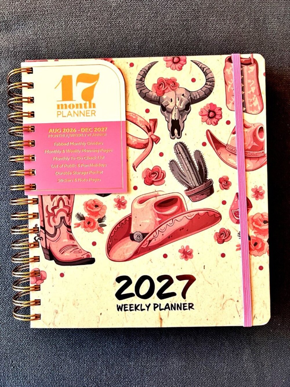 PINK COWGIRL 17 Month 2026-2027 Planner Month Day Week Organizer Planning Note